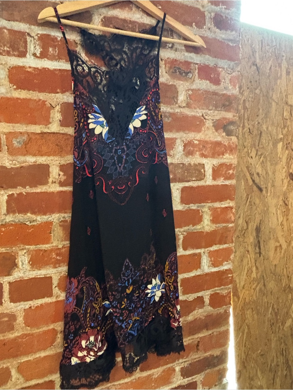 Black Floral Lace-Trim Slip Mini Dress